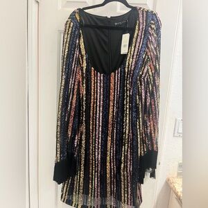 Fashion to Figure Sequin Mini Dress with Fringe Cuffs - Size 3X (NWT)